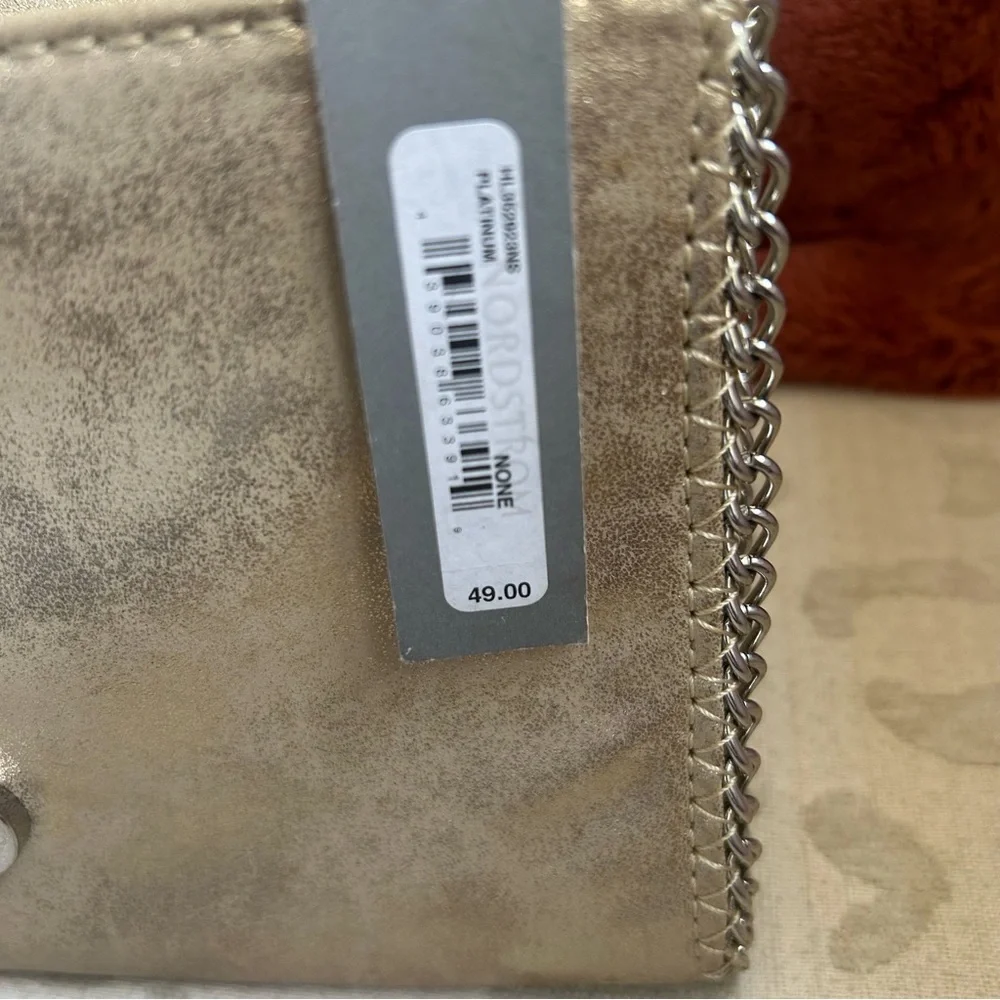 Champagne Metallic Clutch/Shoulder Bag NWT Silver Chain Strap